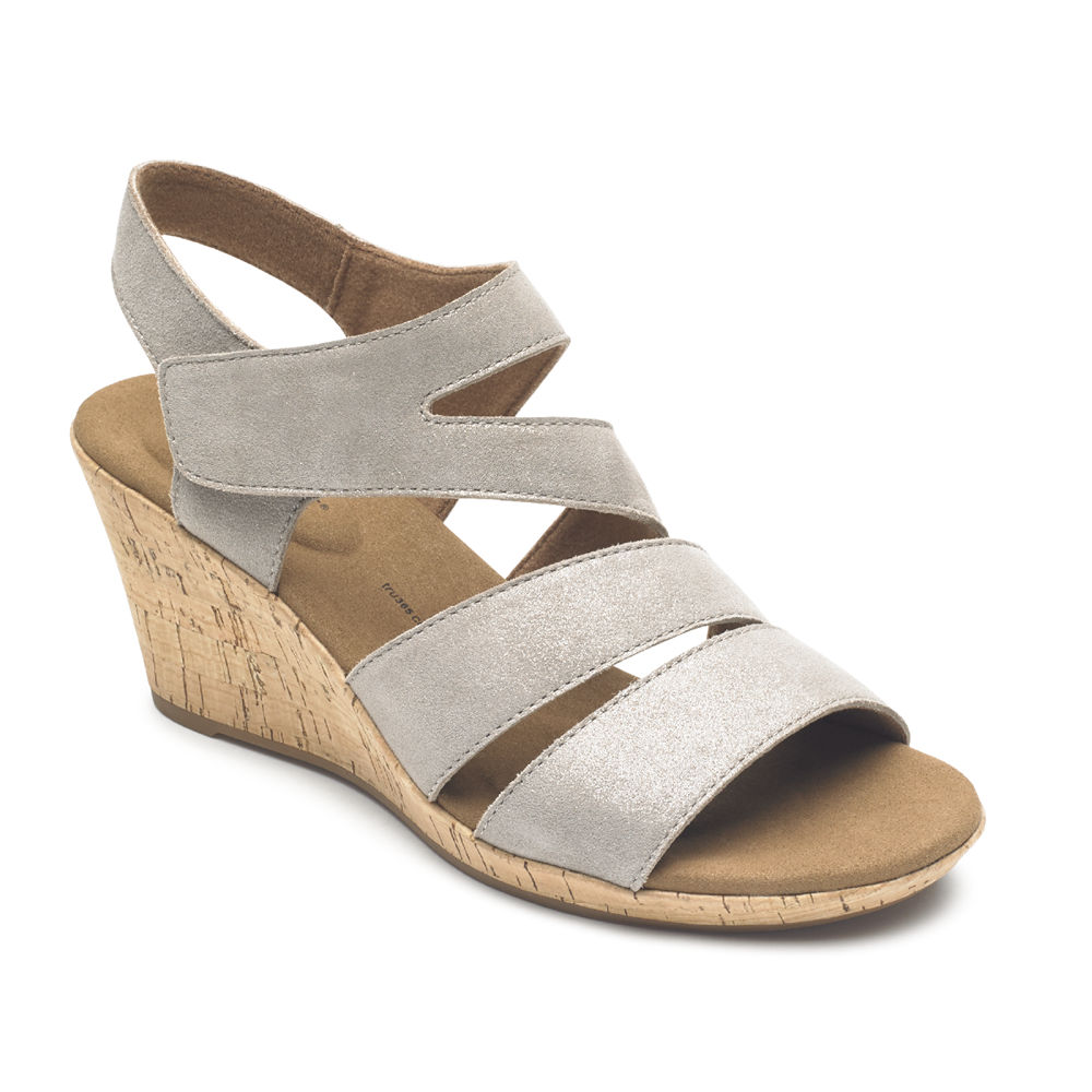 Rockport Sandals For Womens Grey - Briah Strappy Wedge Comfort - KN8910625